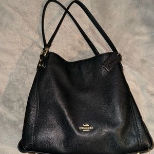 COACH 57125 Edie Shoulder Bag 31in Polished Pebble Leather DK/Black